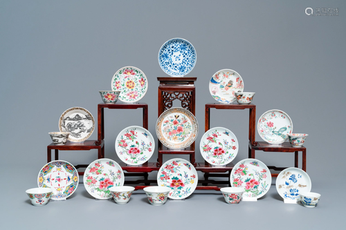 Thirteen various Chinese saucers and nine…