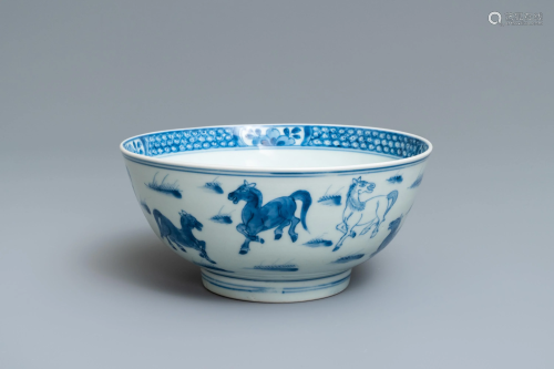 A Chinese blue and white 'Eight horses of ge…