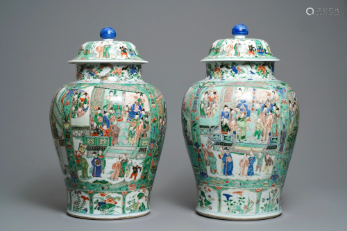 A pair of large Chinese famille verte vase…