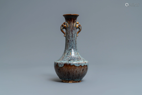 A Chinese flambÃ©-glazed vase with elephan…