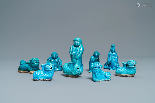 Nine Chinese turquoise-glazed figures …