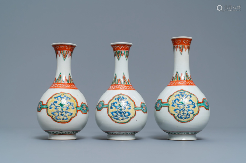 Three Chinese famille verte bottle vases, …