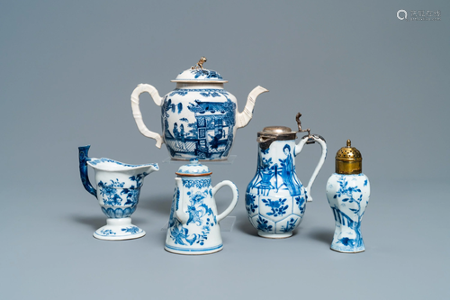 Three Chinese blue and white ewers, a teapo…