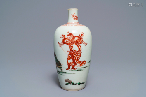 A Chinese famille verte 'Zhong Kui' vase, Ka…