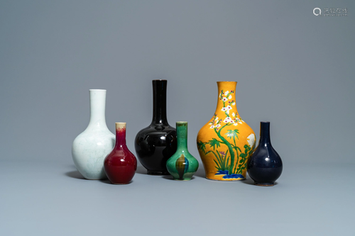 Six Chinese monochrome bottle vases, …