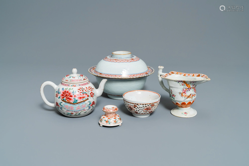 Five Chinese famille rose and iron-red wares,