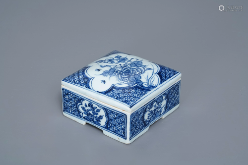 A square Chinese blue and white box and …