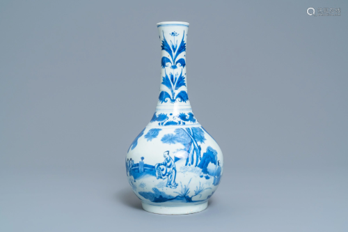 A Chinese blue and white bottle vase with fig…