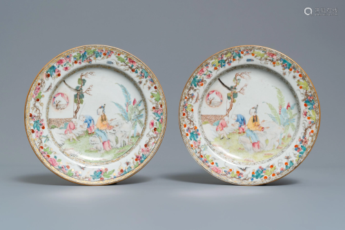 A pair of Chinese famille rose plates with fi…