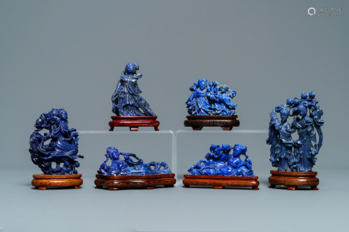 Six Chinese carved lapis lazuli groups, 19/2…