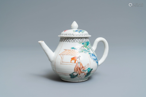 A Chinese famille rose teapot with ladies in…