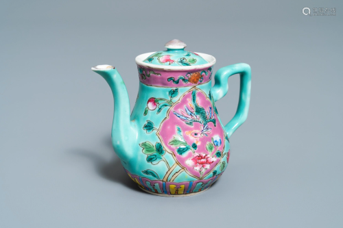 A Chinese turquoise-ground ewer and cover f…