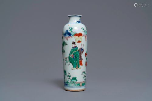 A Chinese wucai rouleau vase with figures…
