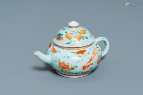 A Chinese turquoise-ground teapot and cover …