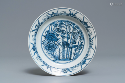 A Chinese blue and white plate with squirrels …