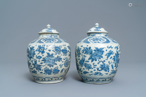 A pair of Chinese blue and white vases and…