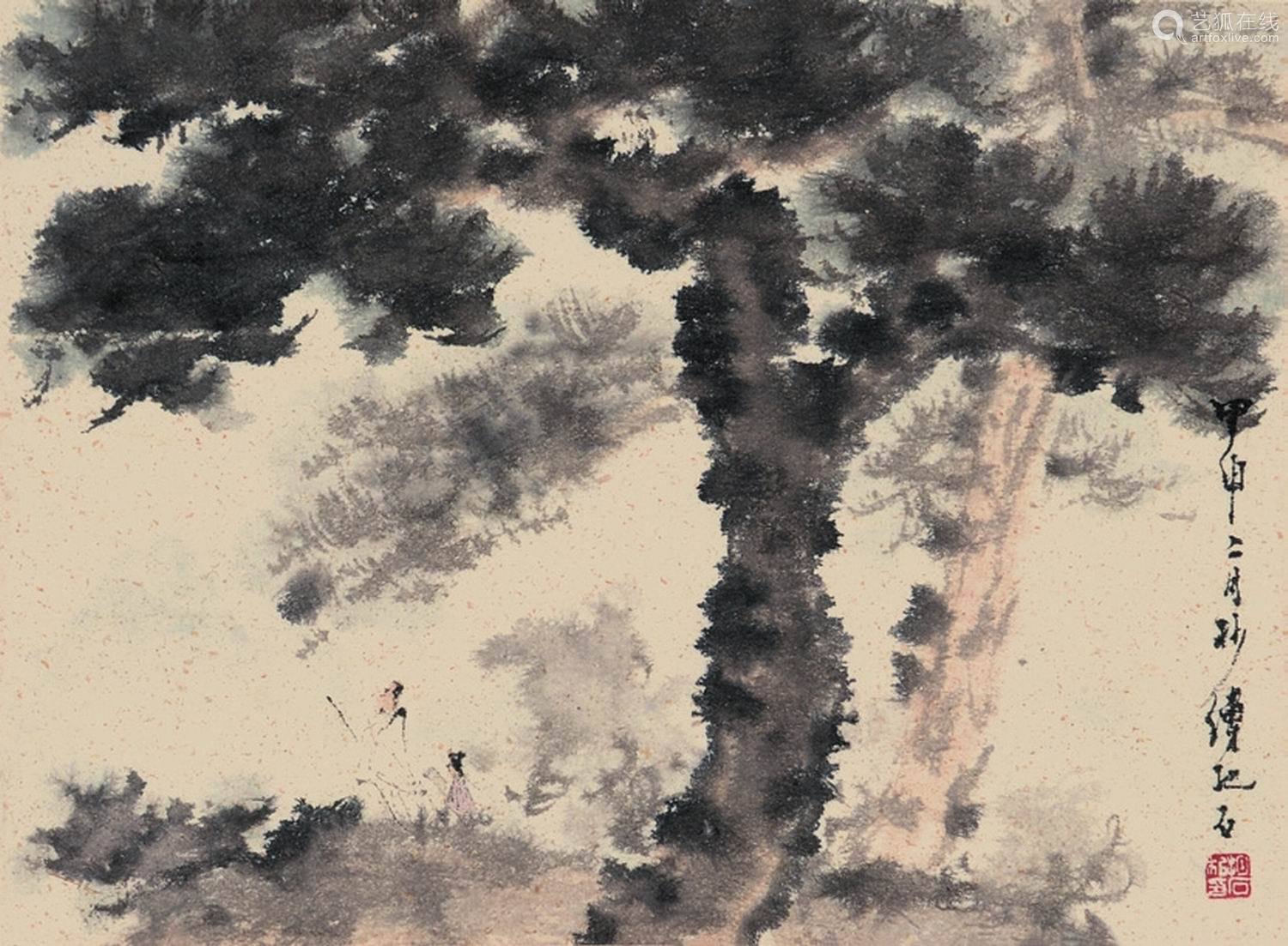 傅抱石山水人物纸本立轴