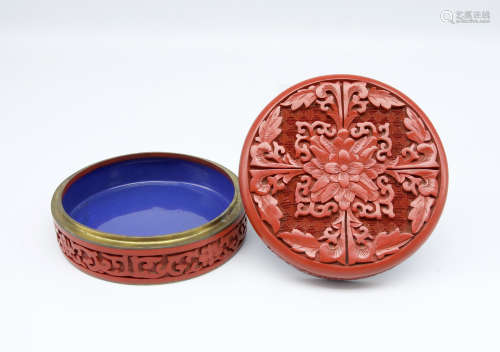 Qing Dynasty - Red Lacquer Powder Box