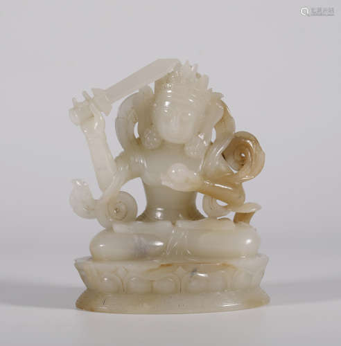 Qing Dynasty - Hetian Jade Buddha Statue