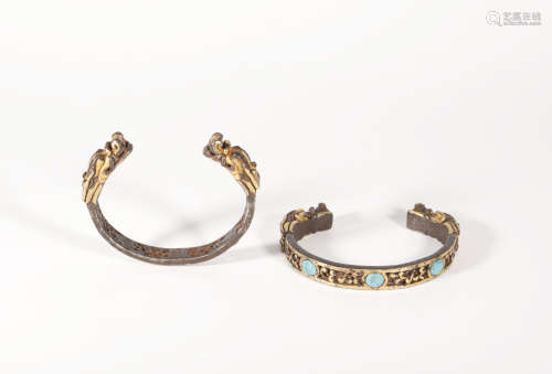 Qing Dynasty - Pair of Iron and Silver Bracelet