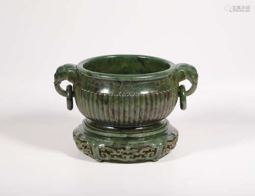 Qing Dynasty - Hetian Green Jade Censer