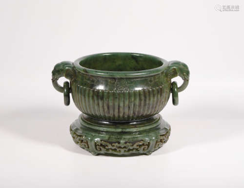 Qing Dynasty - Hetian Green Jade Censer