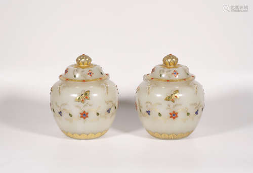 Qing Dynasty - Pair of Hetian Jade Jar