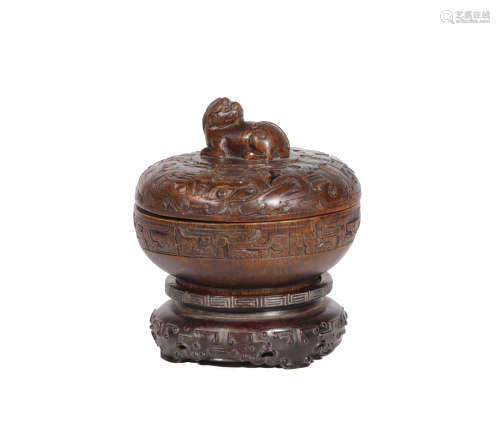 Qing Dynasty - Lion Pattern Agar Wood Censer