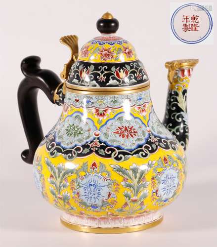Qing Dynasty - Colored Enamel Kettle with Narra Wood