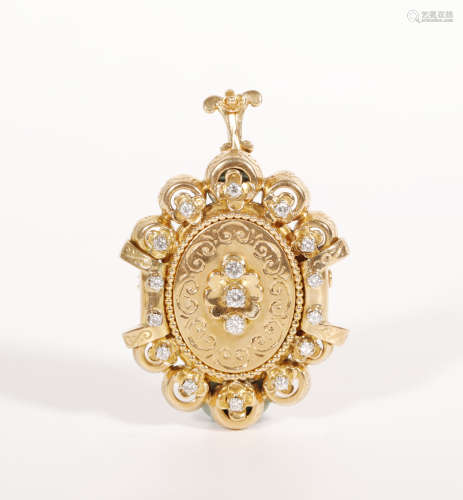 An 18K Gold with Diamond Brooch from France