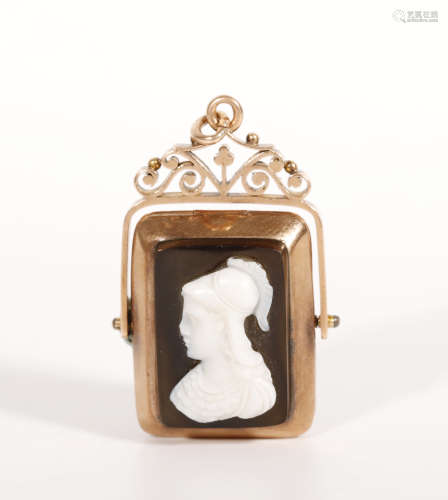 An Agate Athena Goddess with 14K Rose Gold Frame