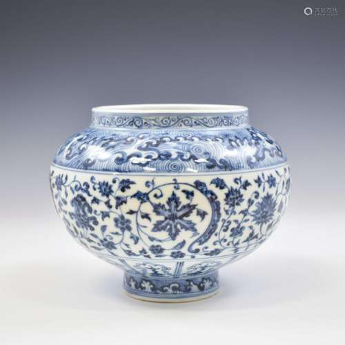 MING BLUE & WHITE WRAPPED FLORAL JAR