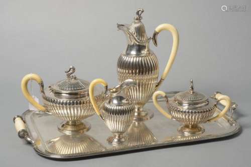 Gadrooned tea and coffee set in silver 835/1000th,…