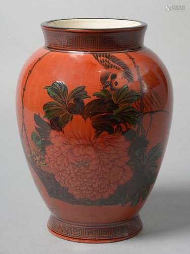 Satsuma polychrome cracked earthenware vase decora…