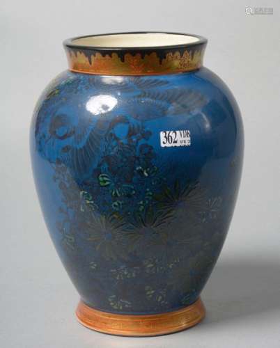 Satsuma polychrome cracked earthenware vase decora…