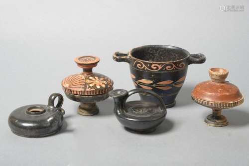 Lot of 5 terracotta objects including: Two \