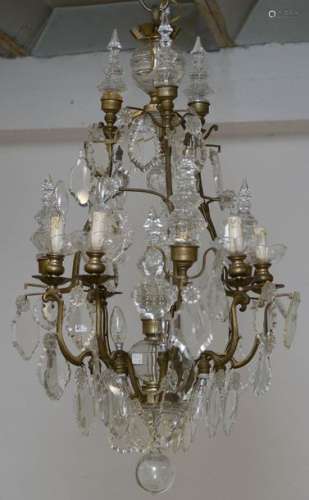 Chandelier in silvered bronze and colourless cryst…