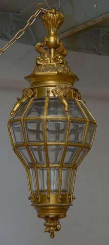 Louis XVI style lantern in gilt bronze and colourl…