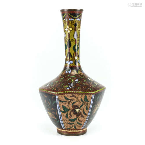 Japanese Goldstone Cloisonne Vase 6 panels alternating colors & floral, c1900