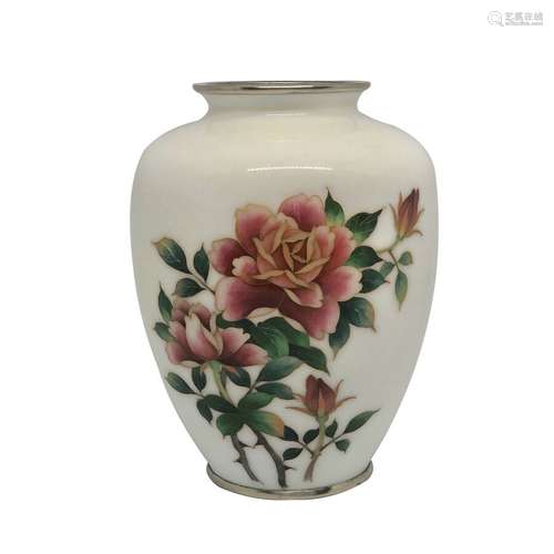 Vintage Japanese Cloisonne Vase With Roses