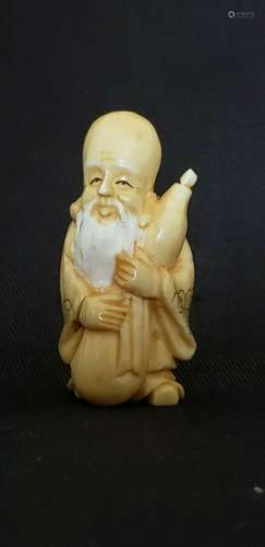 Japanese Netsuke Old Man with gourd?.. Signed  Ivy