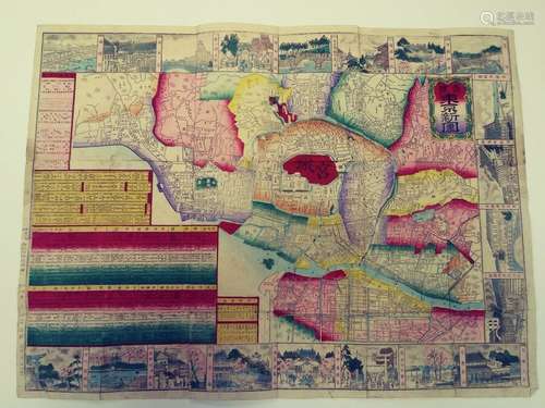 JAPANESE  PRINT  MAP,TOKYO,EDO,JAPAN