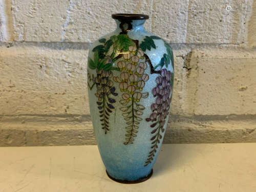 Antique Japanese Ginbari Cloisonne Vase w/ Wisteria Flowers Tree Decoration