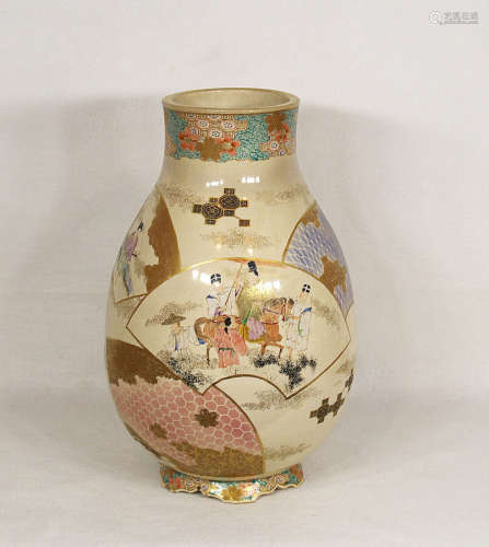 Large Antique Meiji period Japanese Ceramic Vase Signed