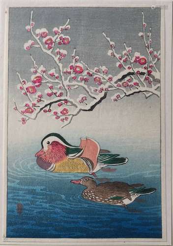 Ohara Shoson Title not known Ducks-snow   *Purchased in Japan 1947* Koban size