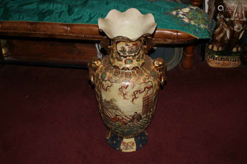Japanese Asian Royal Satsuma Moriage Floor Vase With Beaded Details Very Large