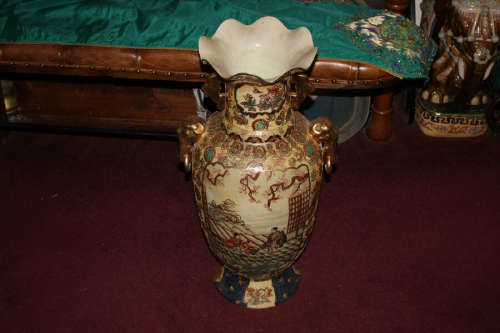 Japanese Asian Royal Satsuma Moriage Floor Vase With Beaded Details Very Large