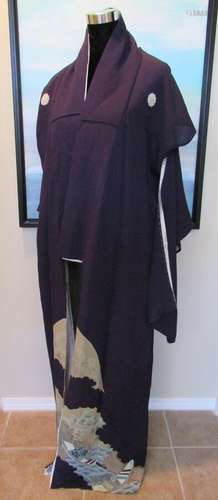 VTG Japanese Tomesode Kimono Long Formal Deep Purple