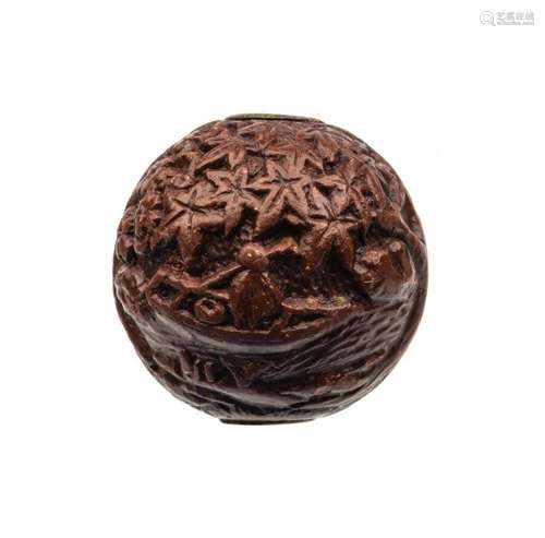 An Antique Japanese Molded Landscape Ojime Bead