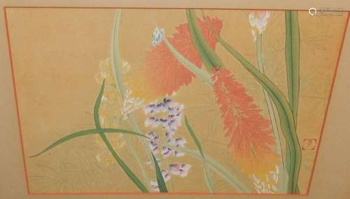 OLD FLORAL JAPANESE ORIGINAL WOODBLOCK SIGNED